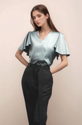 Blue Overlapped Satin Shirt