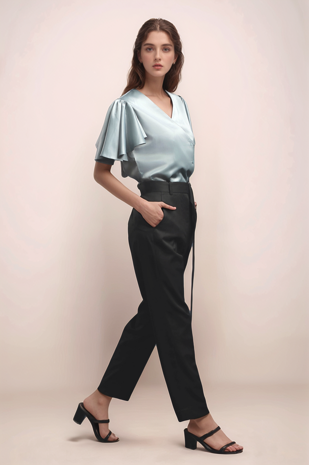 Blue Overlapped Satin Shirt
