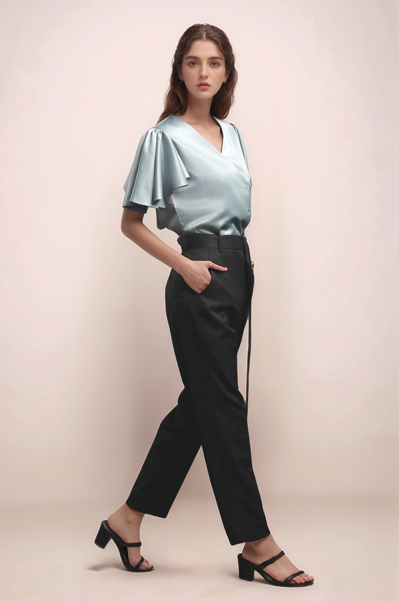 Blue Overlapped Satin Shirt
