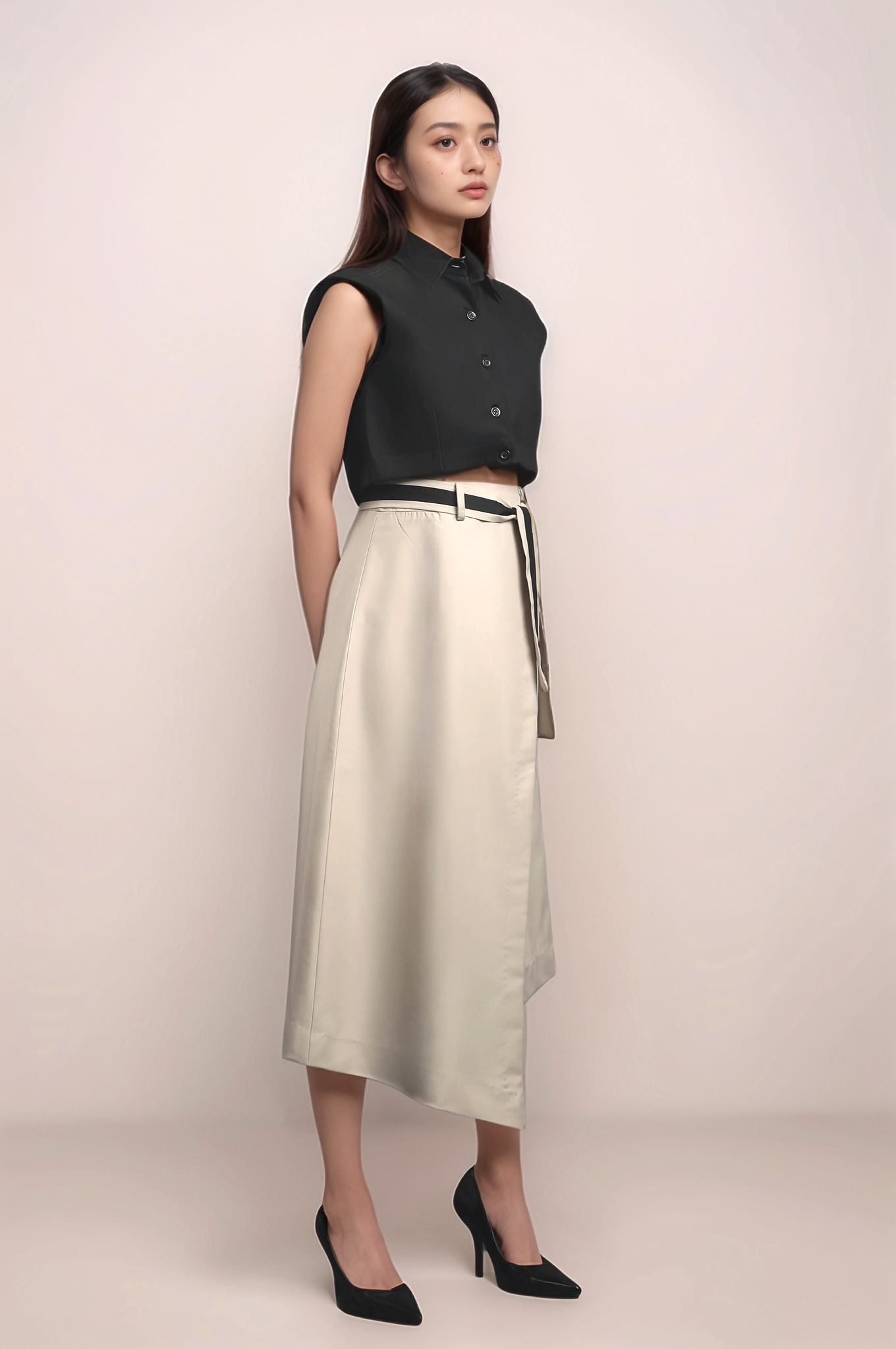 Beige Overlapped Skirt