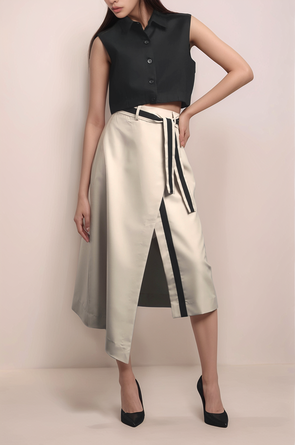 Beige Overlapped Skirt