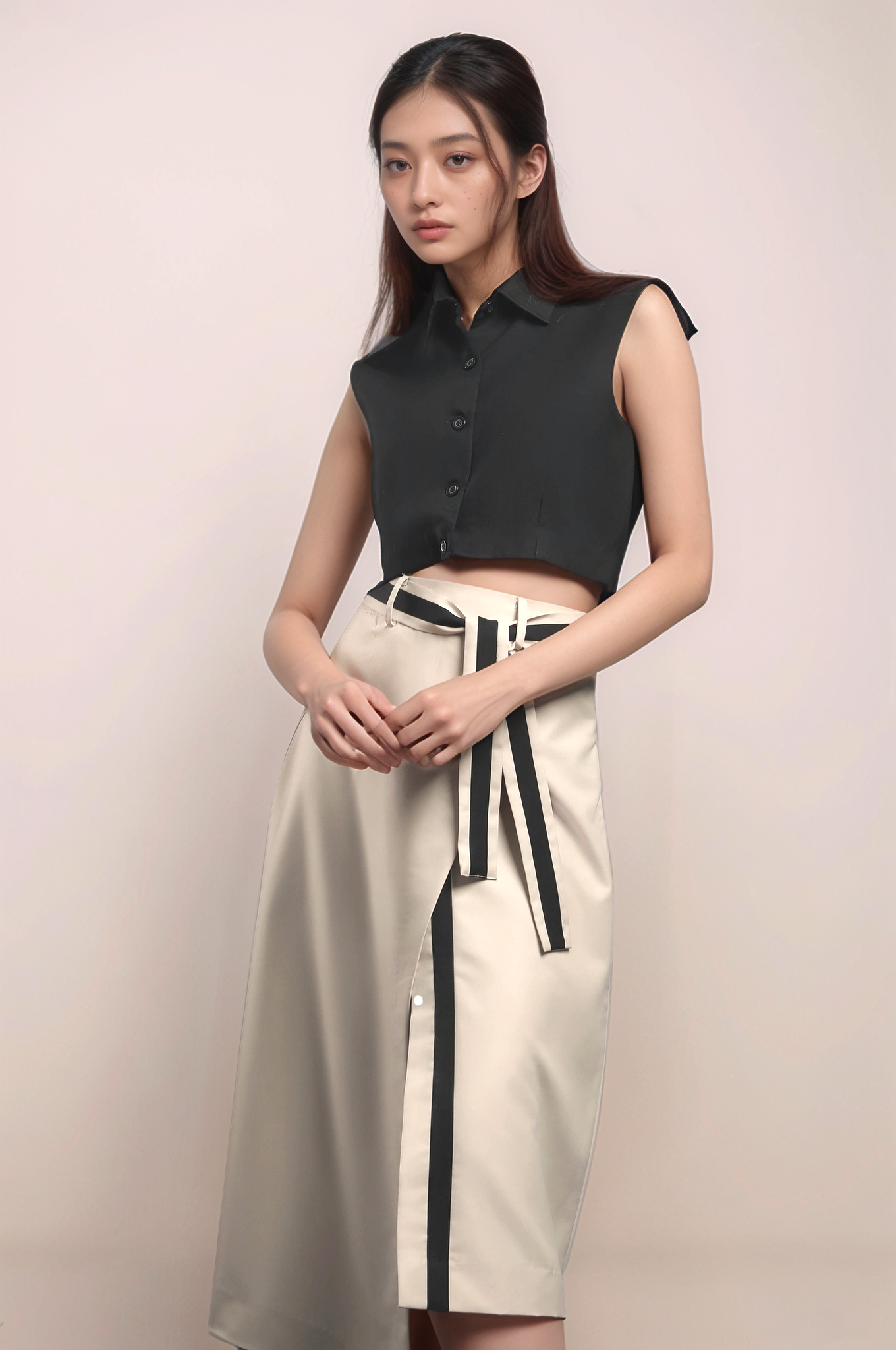 Beige Overlapped Skirt
