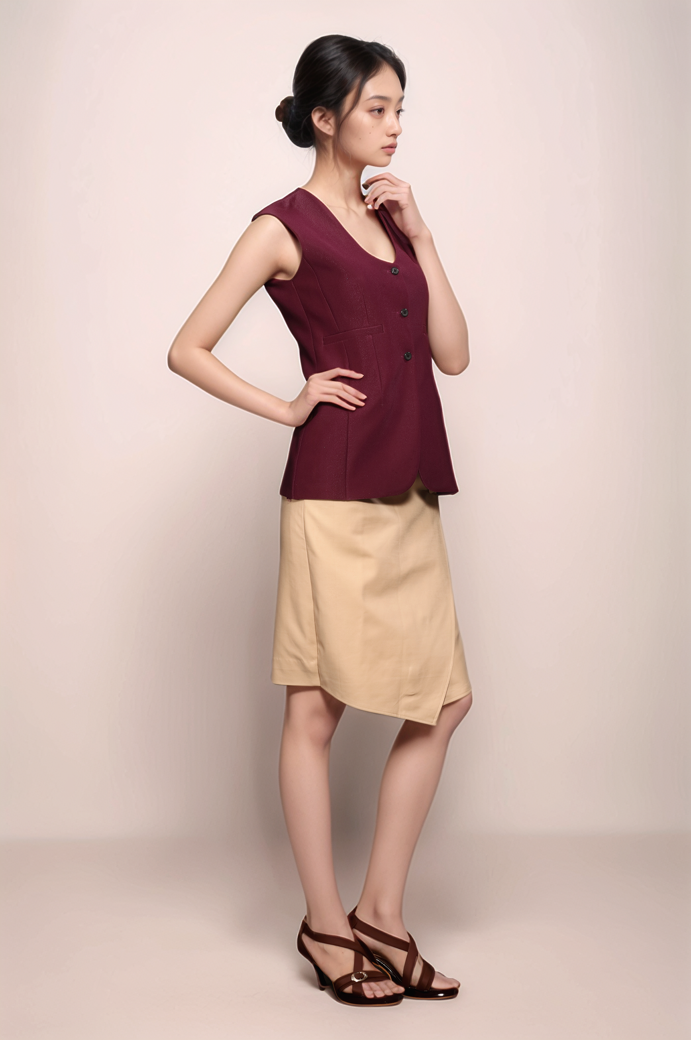 Wine U-Neck Waistcoat