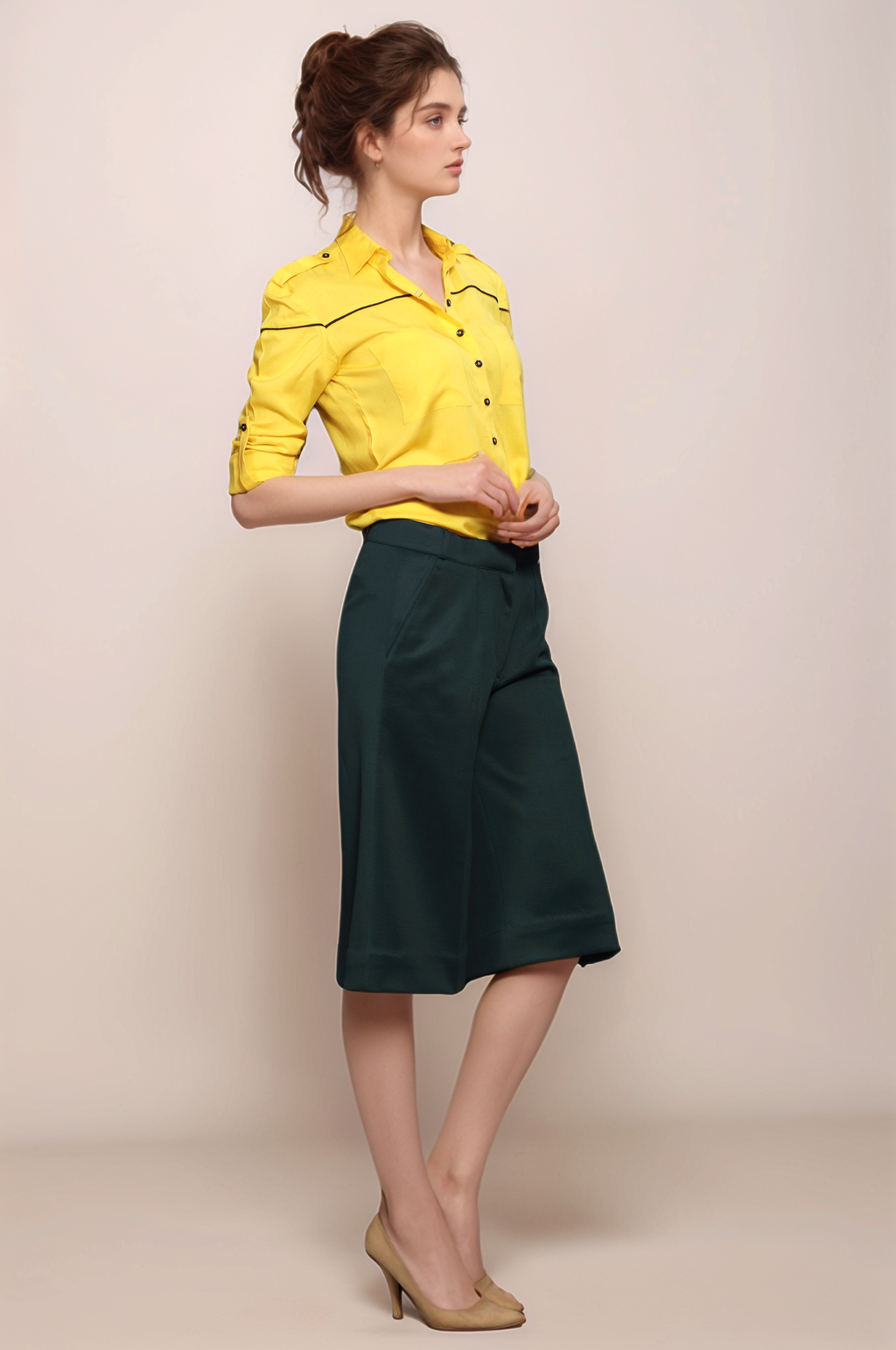 Yellow-Black Piping Women Shirt