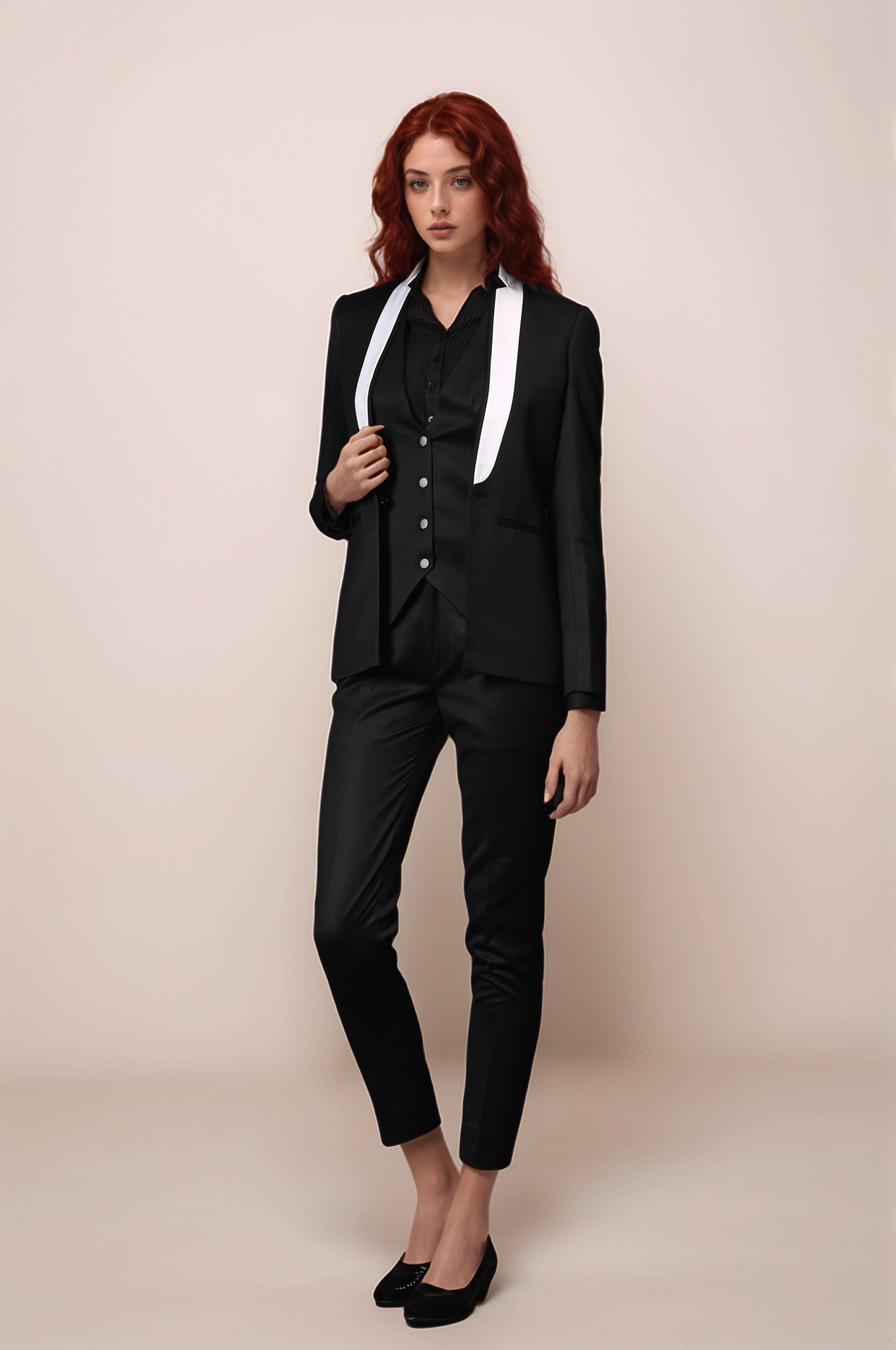 Black White Panel Blazer & Black Slim Fit Trouser Suit