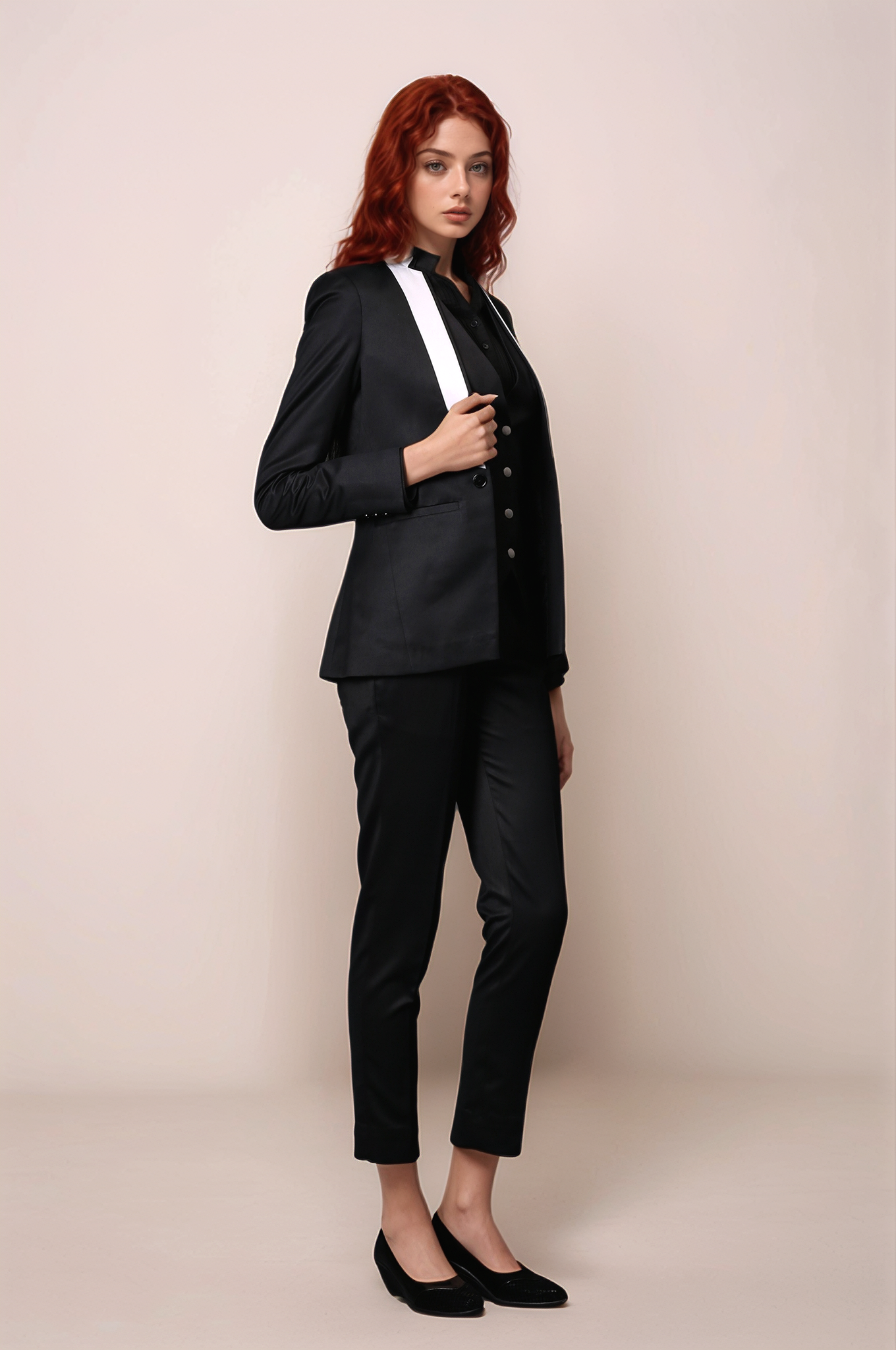 Black White Panel Blazer & Black Slim Fit Trouser Suit