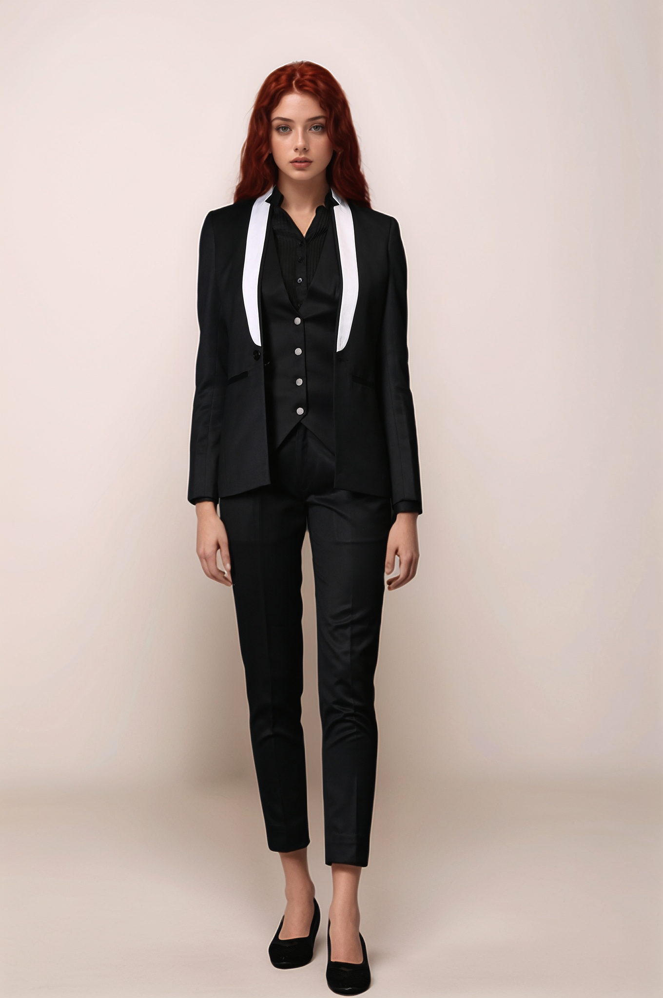 Black White Panel Blazer & Black Slim Fit Trouser Suit