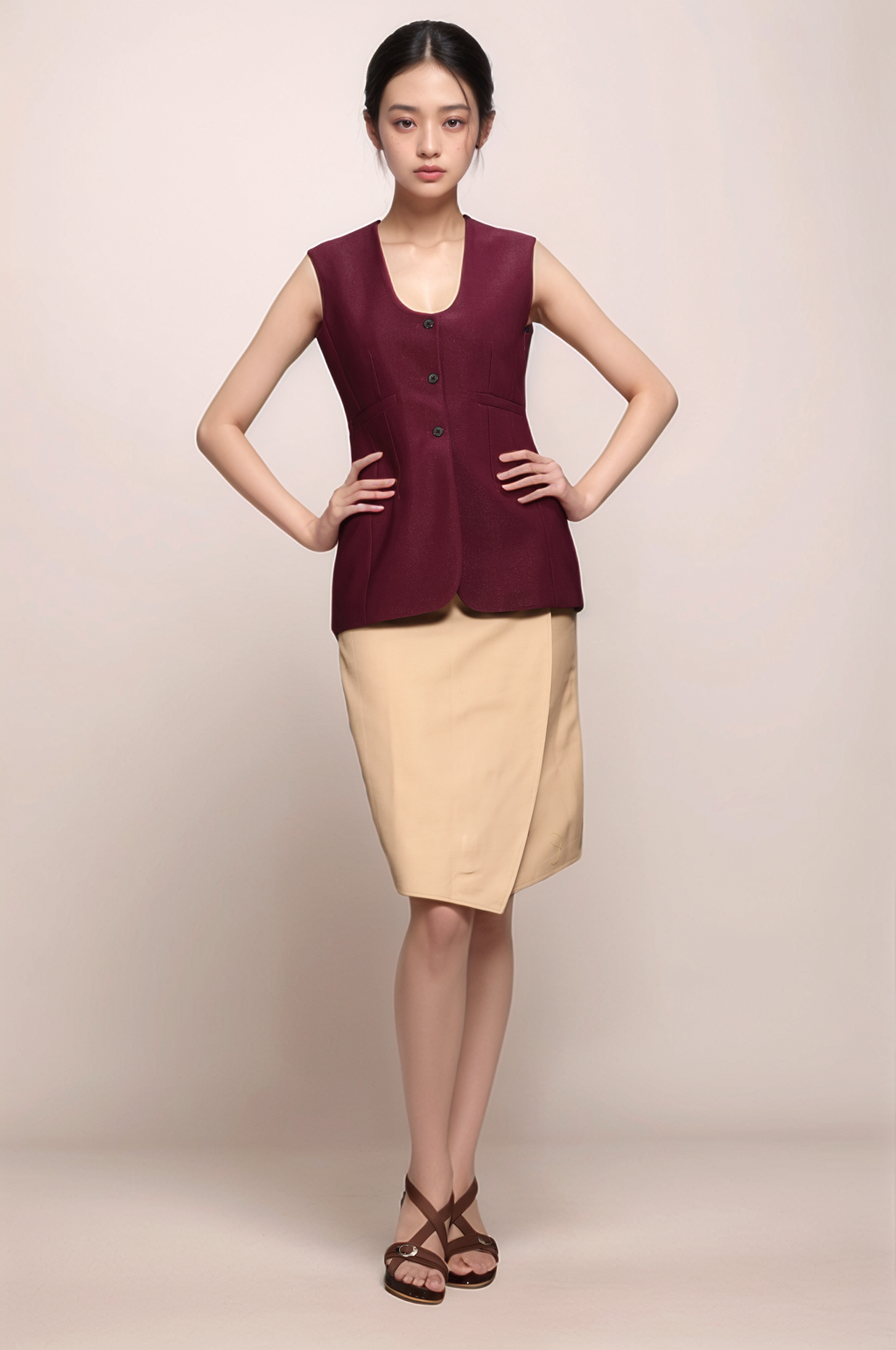 Wine U-Neck Waistcoat