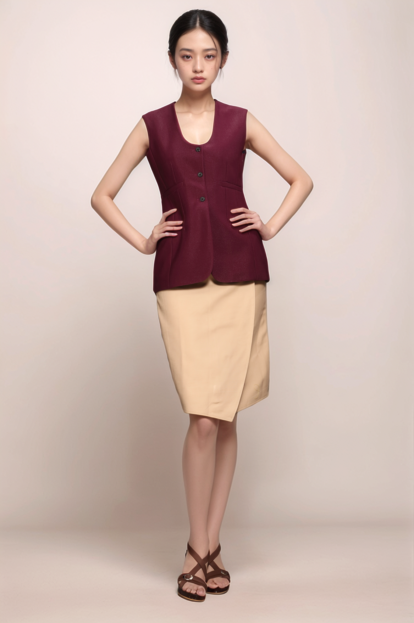 Wine U-Neck Waistcoat