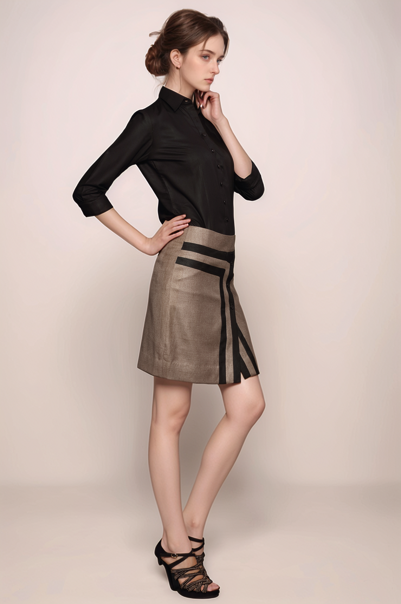 Beige Striped Skirt