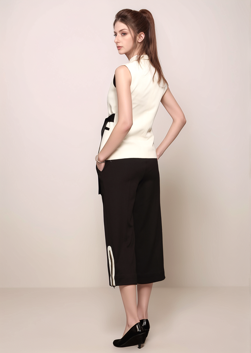 White Satin Belt Waist Coat
