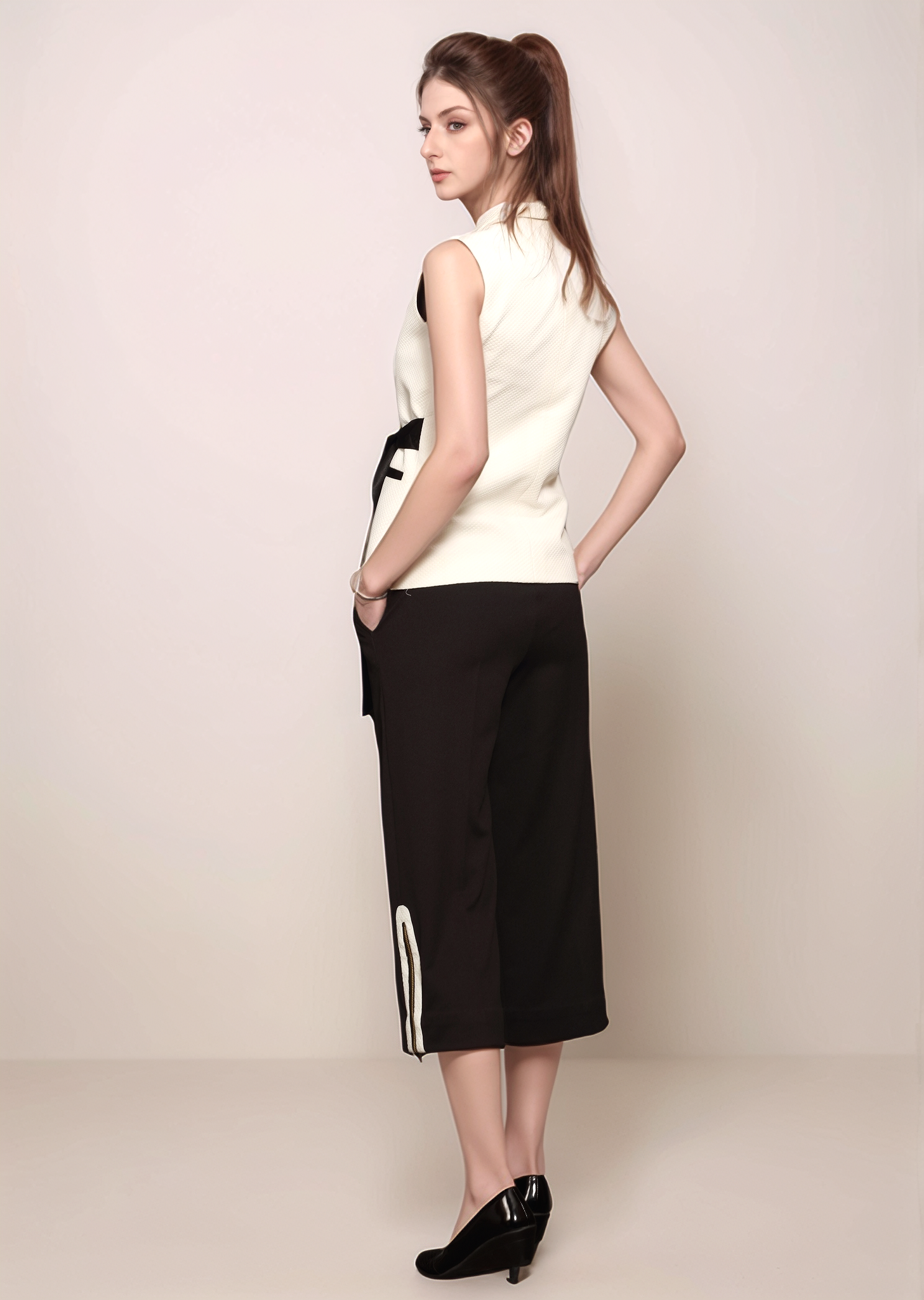 White Satin Belt Waist Coat