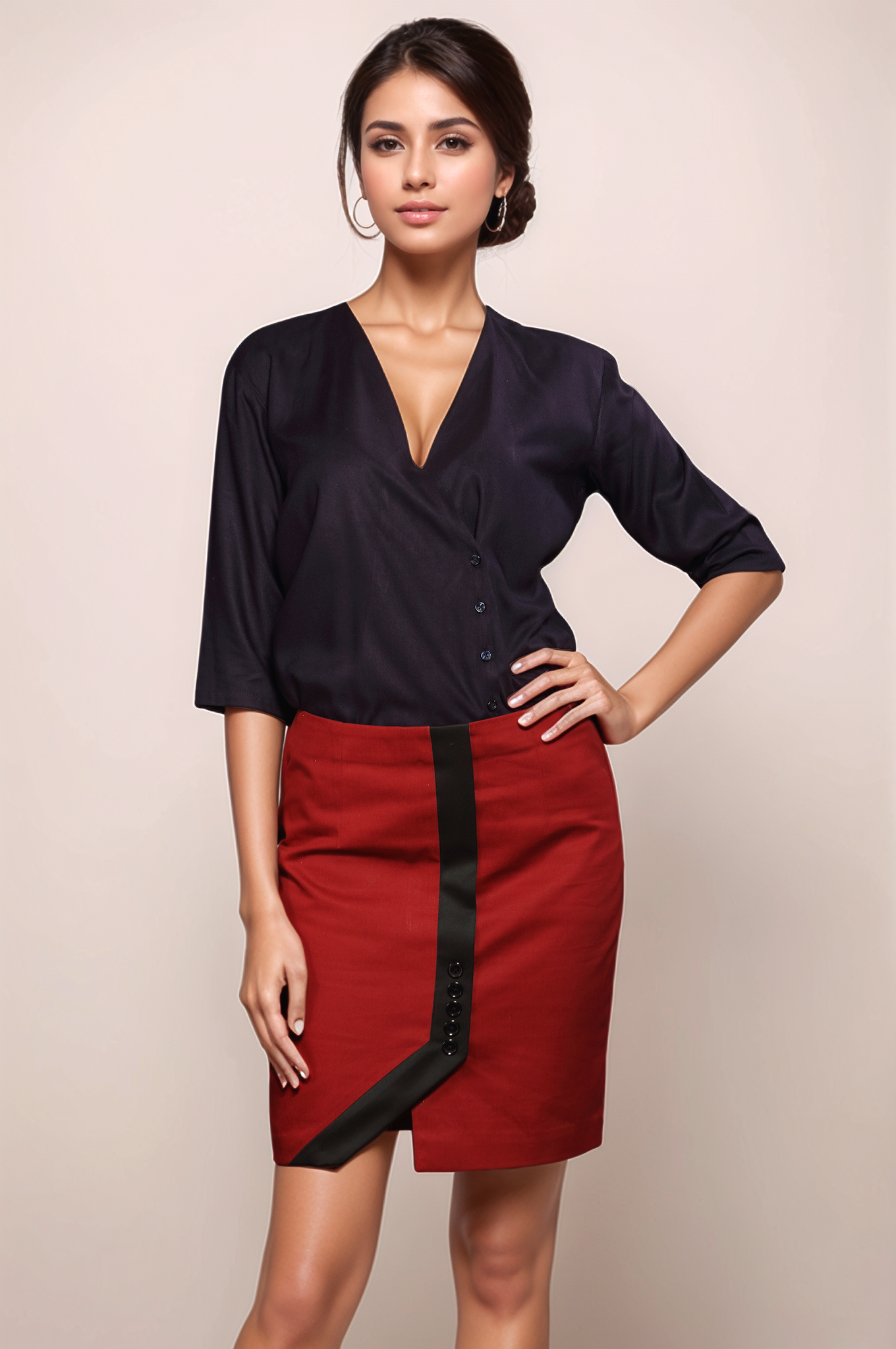 Navy Blue Overlapped Shirt