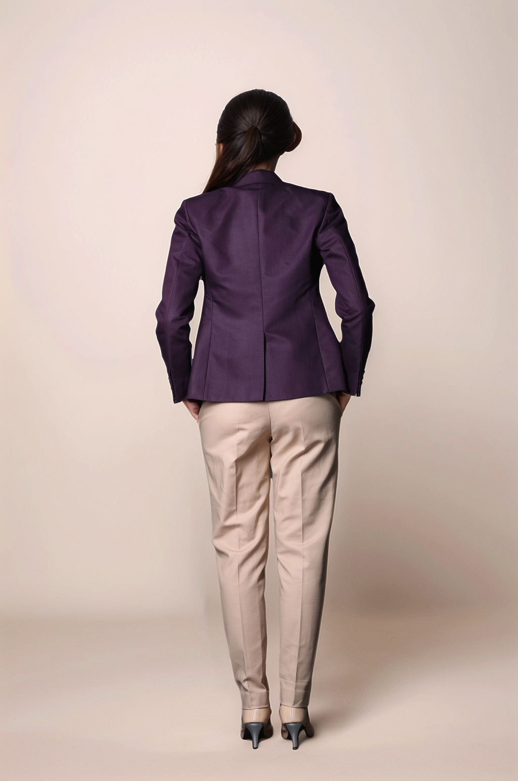 Wine Formal Blazer & Beige Classy Trouser Suit