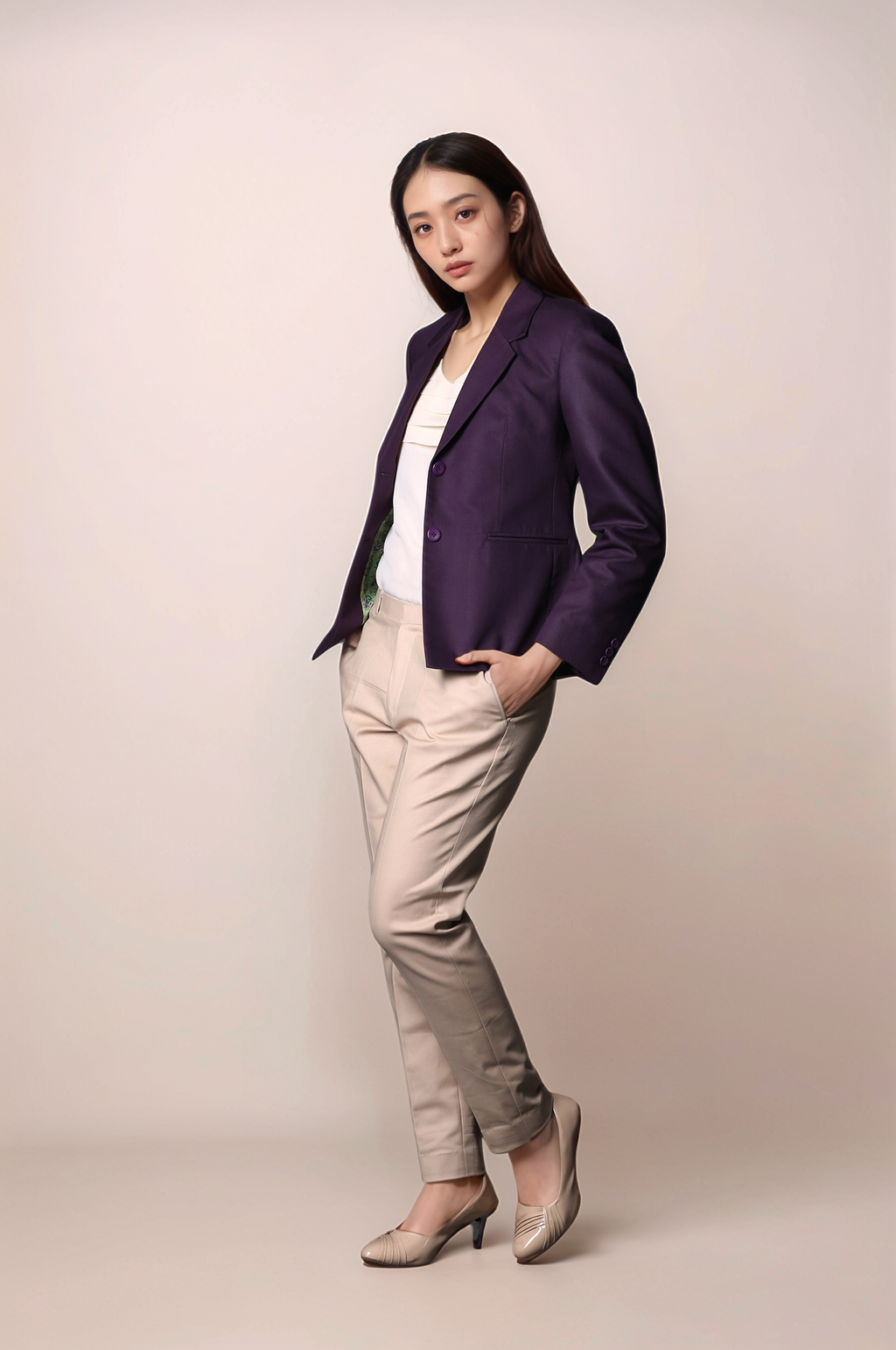 Wine Formal Blazer & Beige Classy Trouser Suit