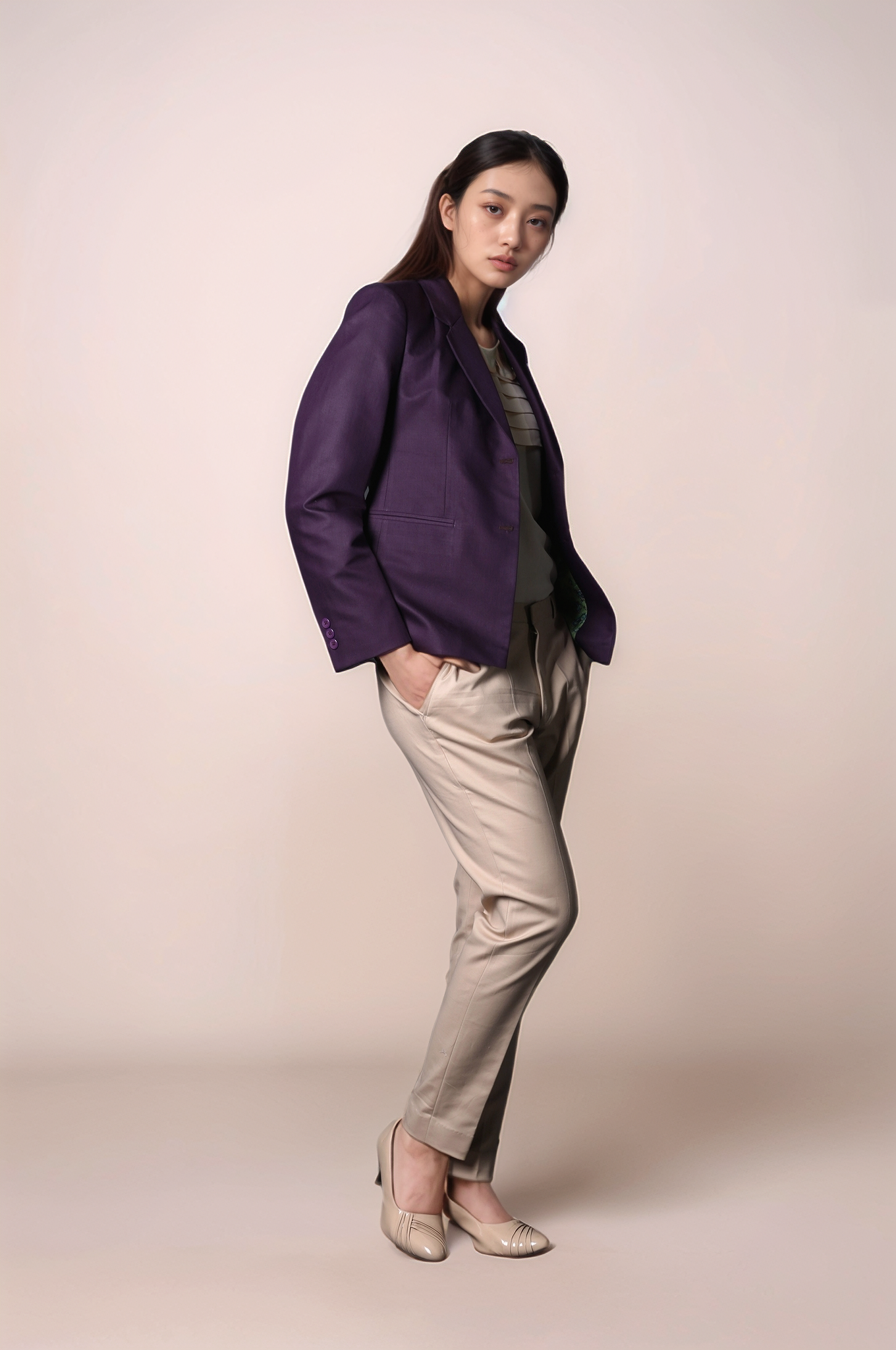 Wine Formal Blazer & Beige Classy Trouser Suit