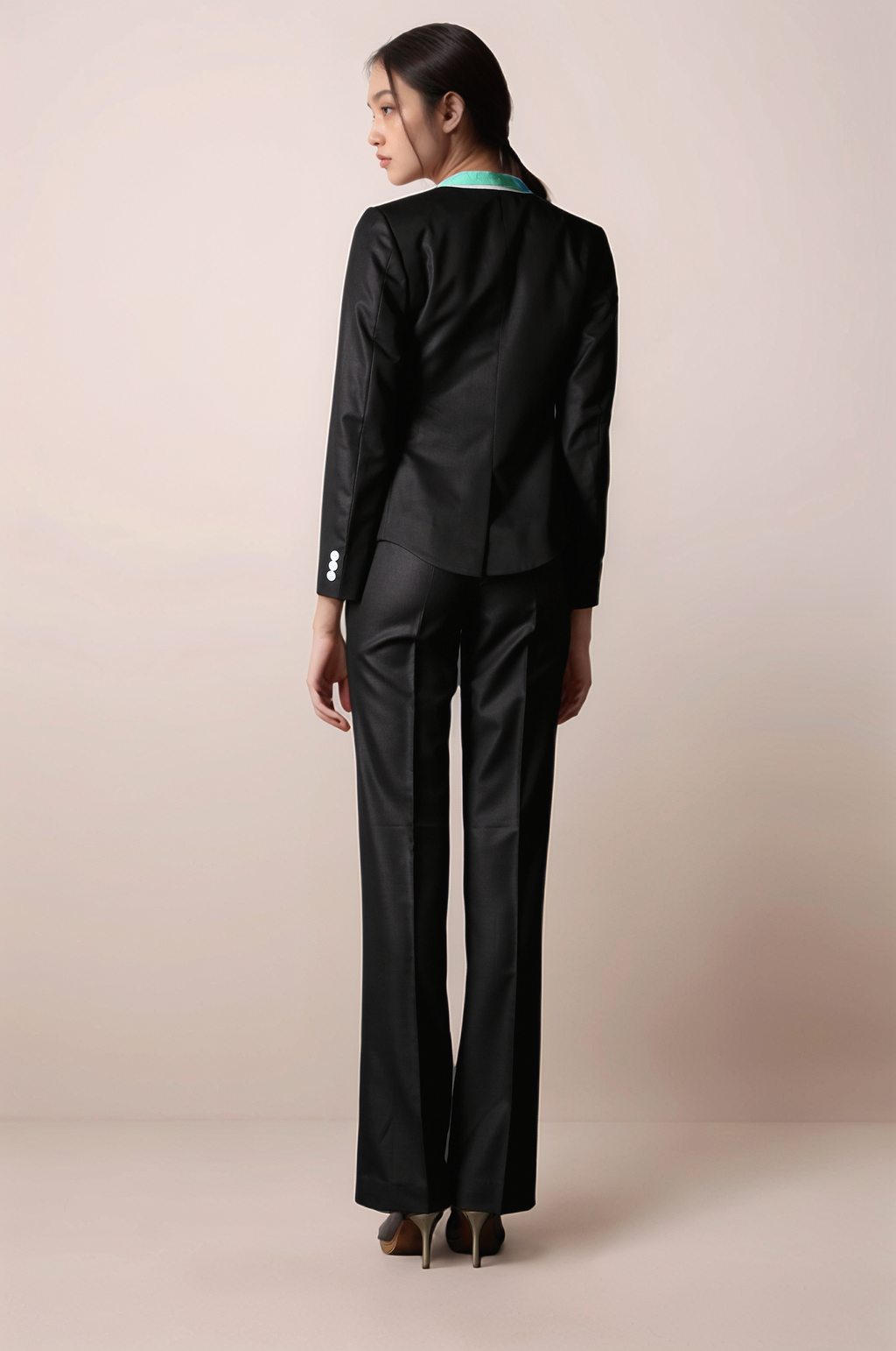 Black And White Classy Blazer & Black Parallel Trouser Suit