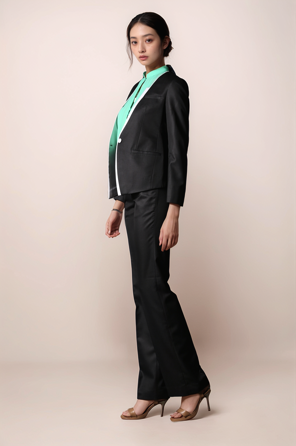 Black And White Classy Blazer & Black Parallel Trouser Suit