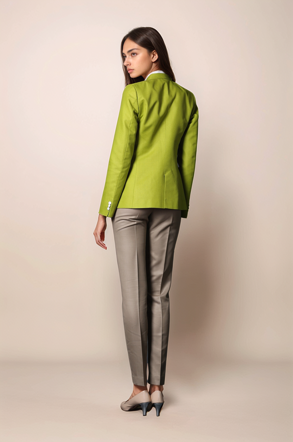 Lime Green Blazer & Dark Beige Formal Trouser Suit