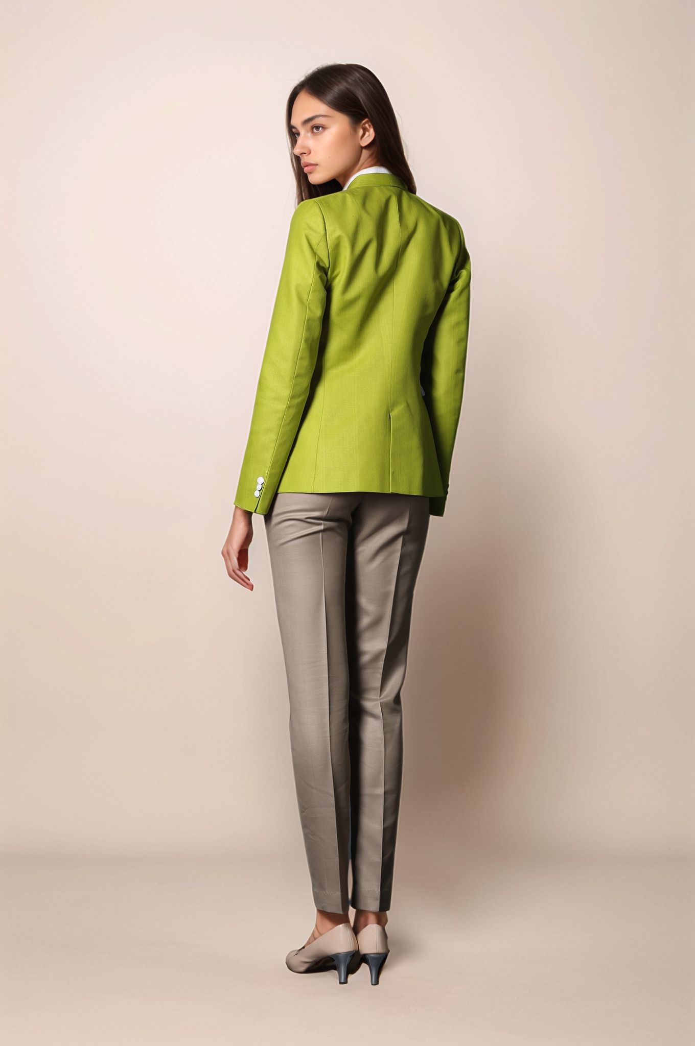 Lime Green Blazer & Dark Beige Formal Trouser Suit