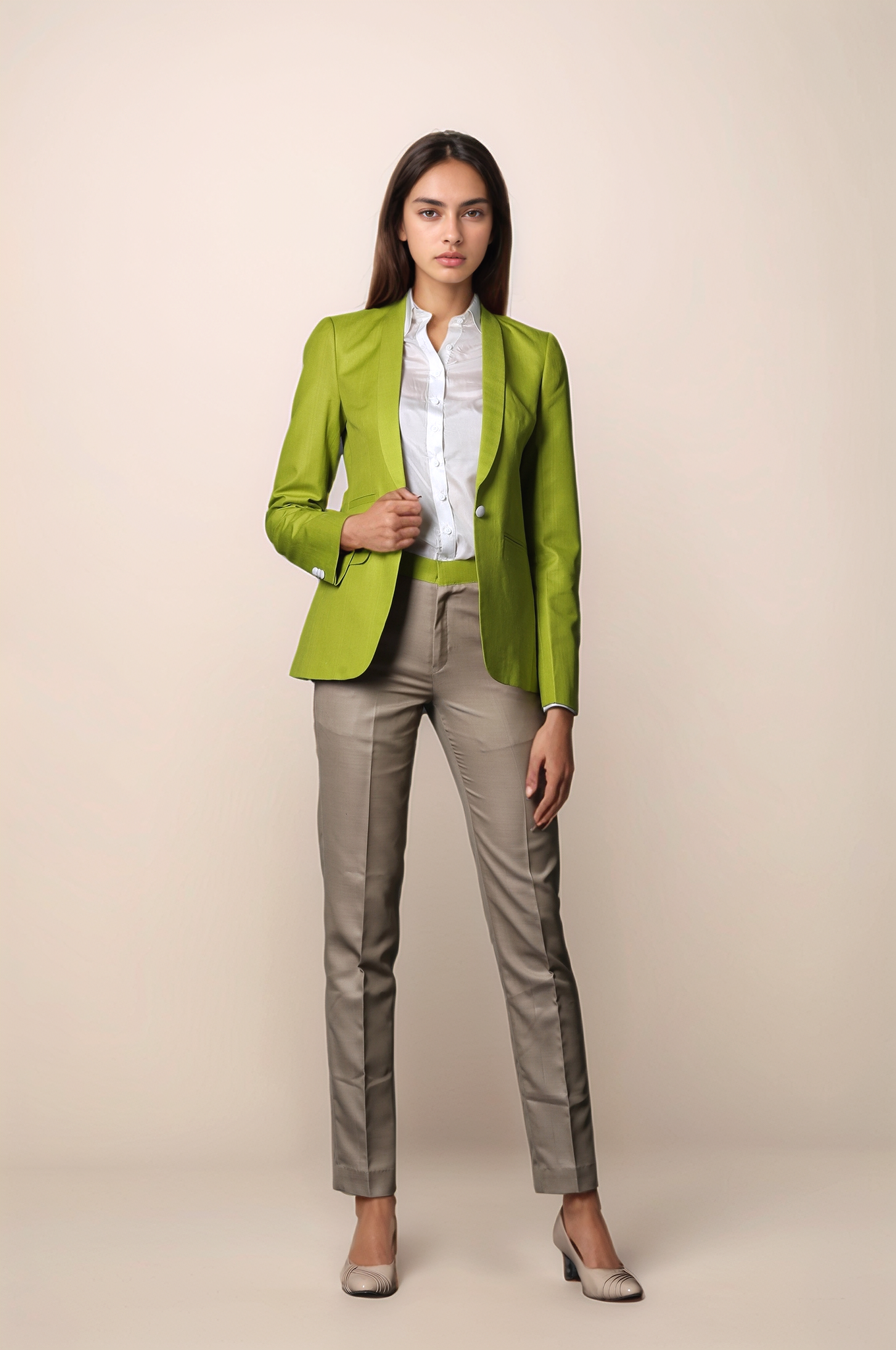 Lime Green Blazer & Dark Beige Formal Trouser Suit