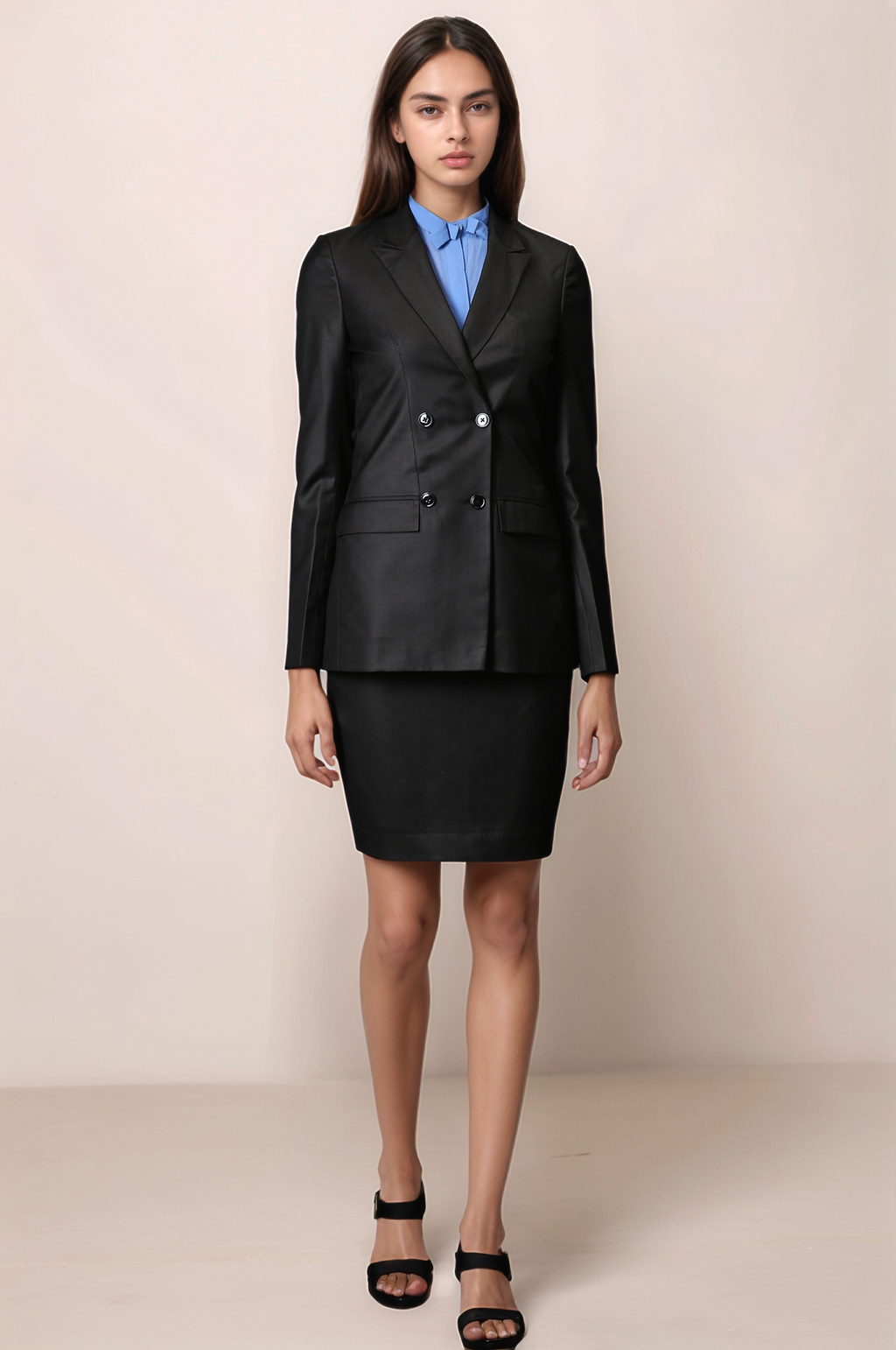 Black Double Breasted Blazer & Black Formal Skirt Suit