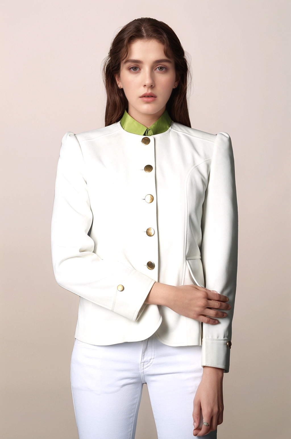 Off White Round Neck Blazer