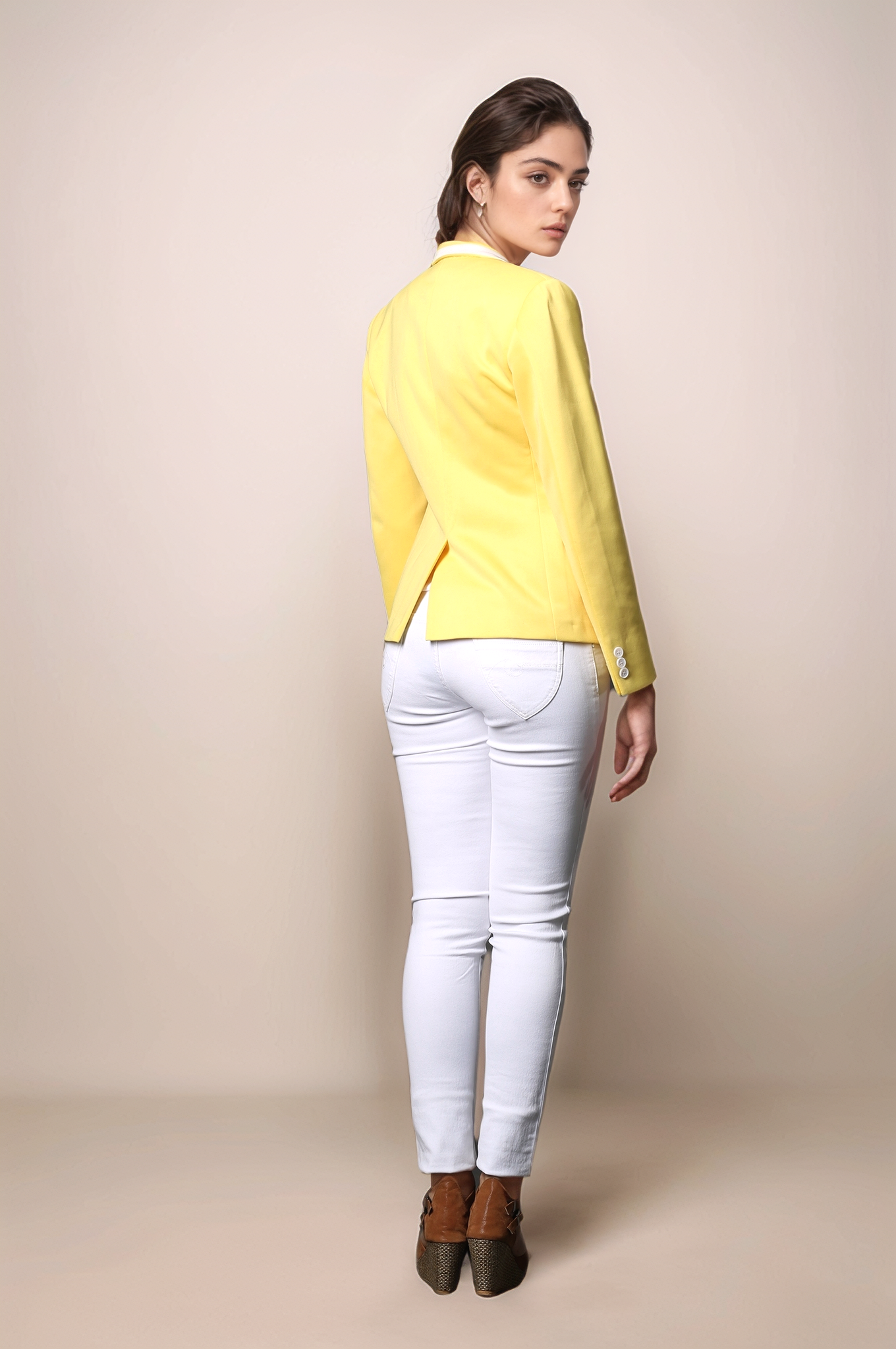 Yellow Casual Blazer & Off White Slim Fit Trouser Suit
