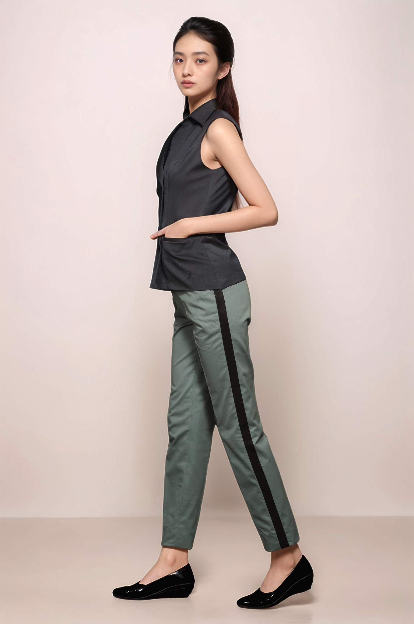 Black Long Collared Waistcoat