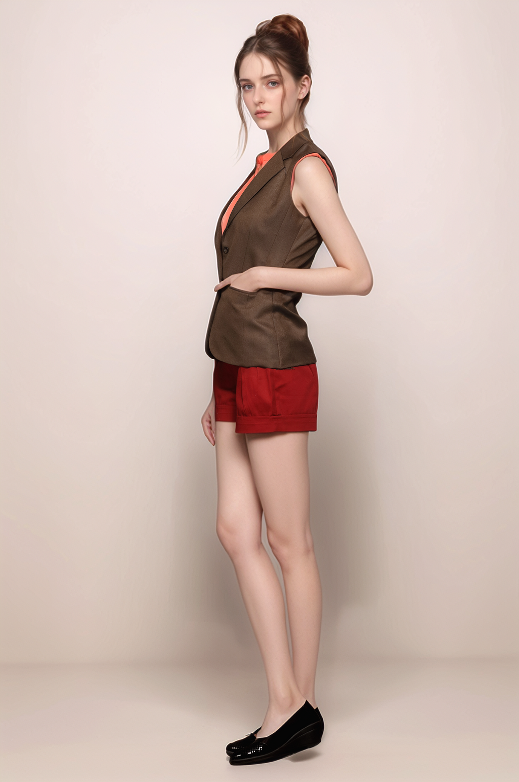 Brown Notch Collar Waistcoat