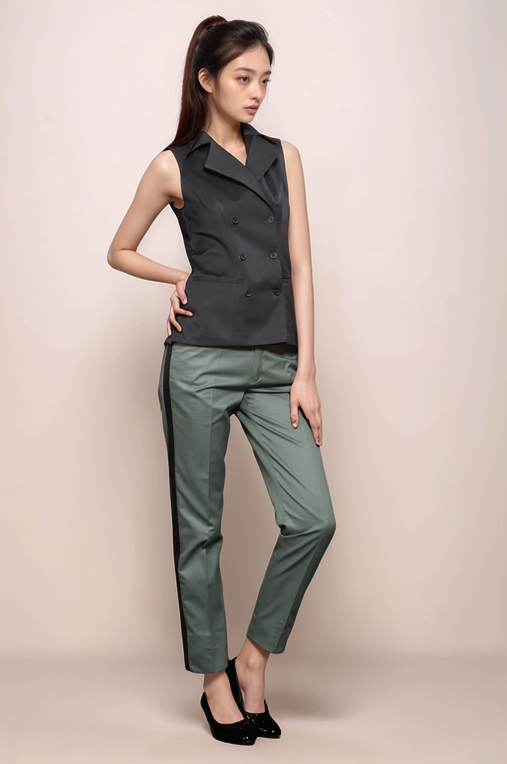 Black Long Collared Waistcoat