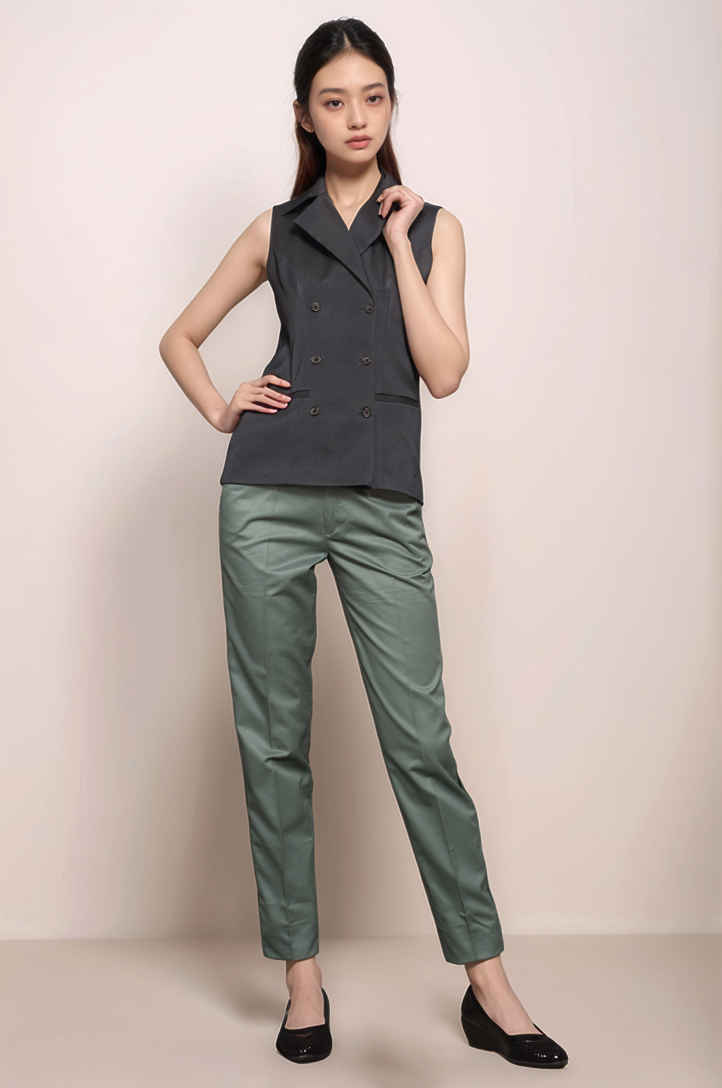 Black Long Collared Waistcoat