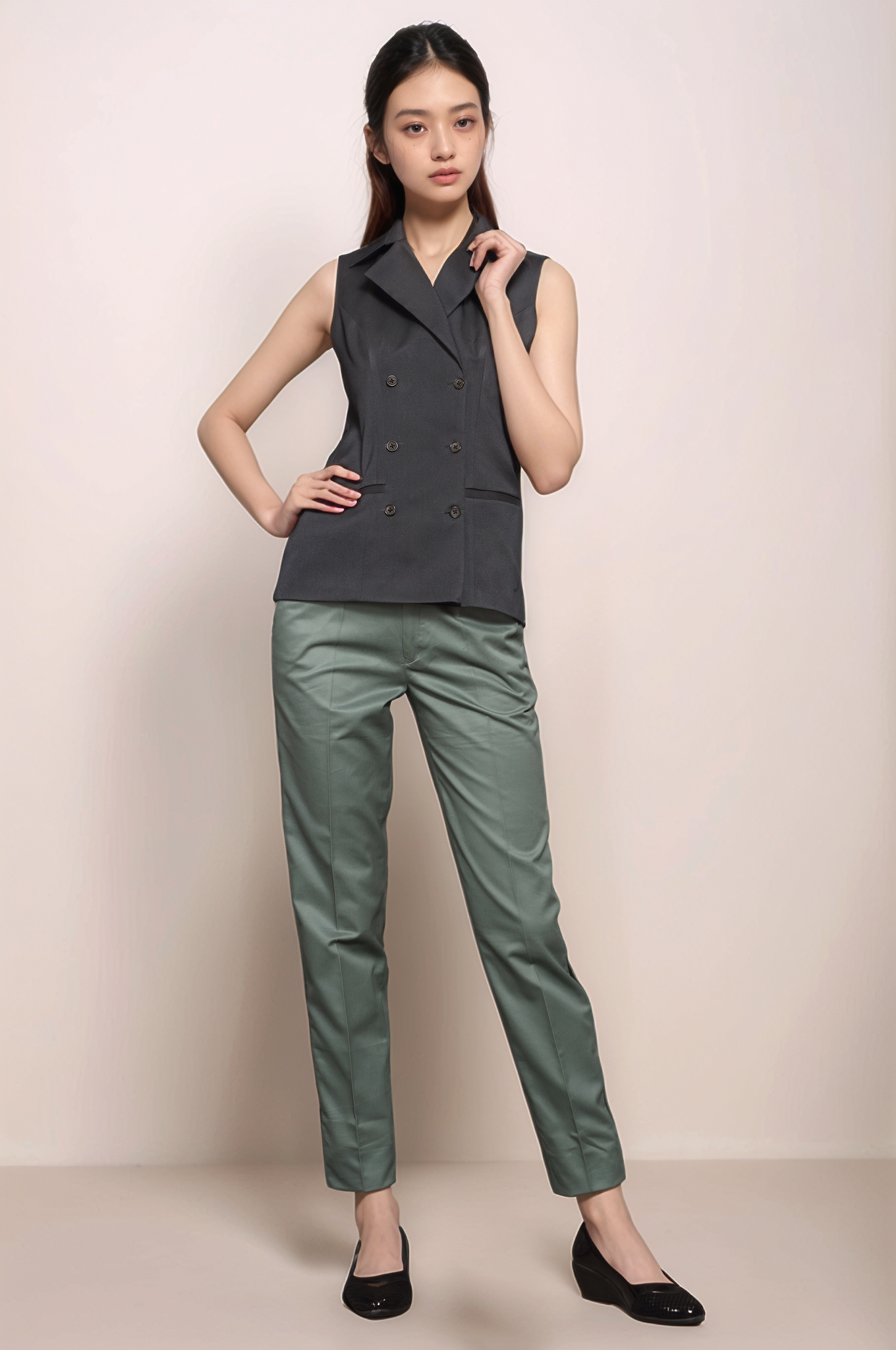 Black Long Collared Waistcoat