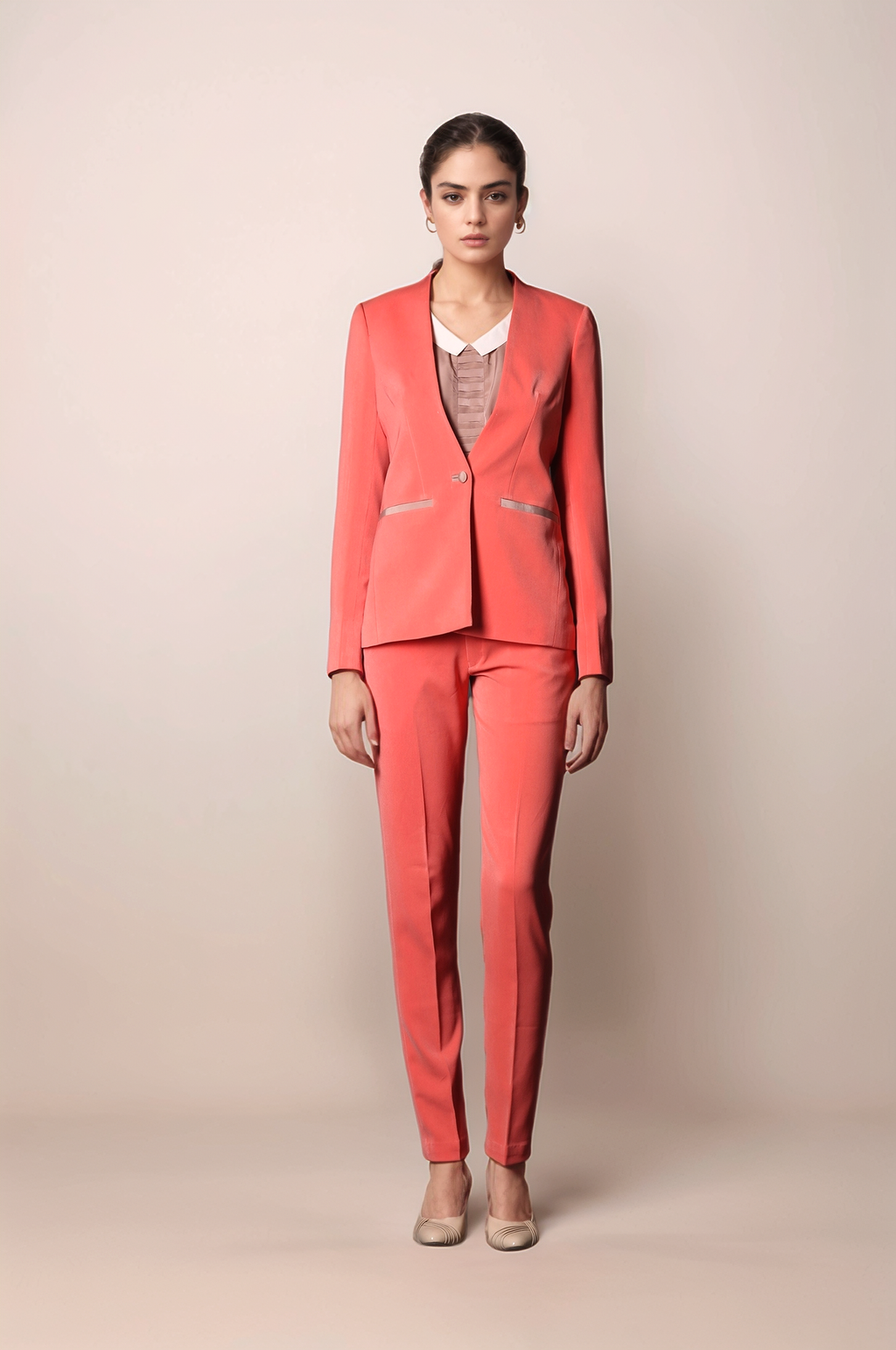 Peach V-Neck Formal Blazer