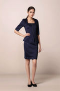 Blue Font Open Blazer & Navy Blue Formal Skirt