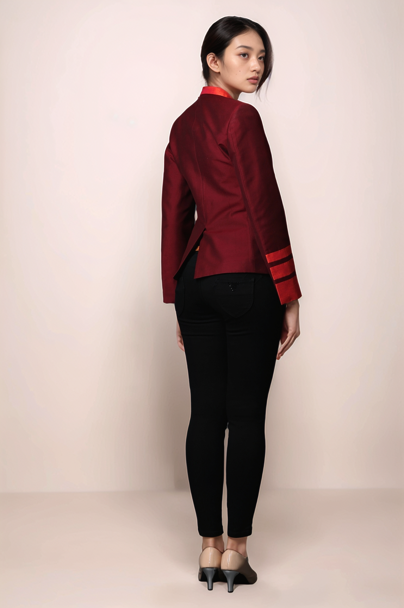Maroon Single Breasted Coat & Black Slim Fit Trouser Suit