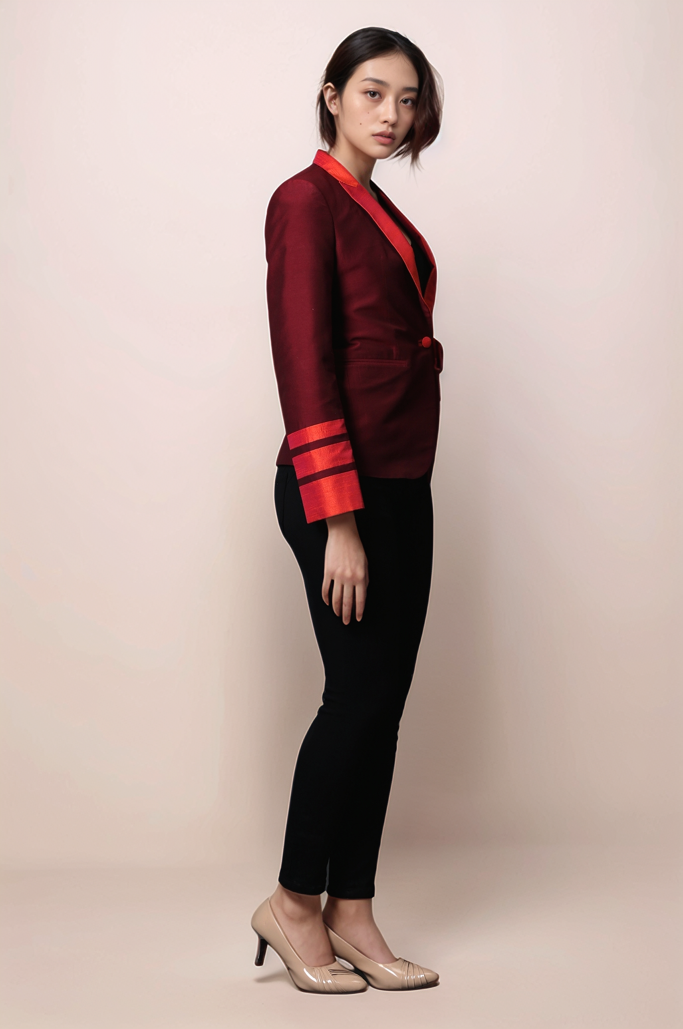 Maroon Single Breasted Coat & Black Slim Fit Trouser Suit