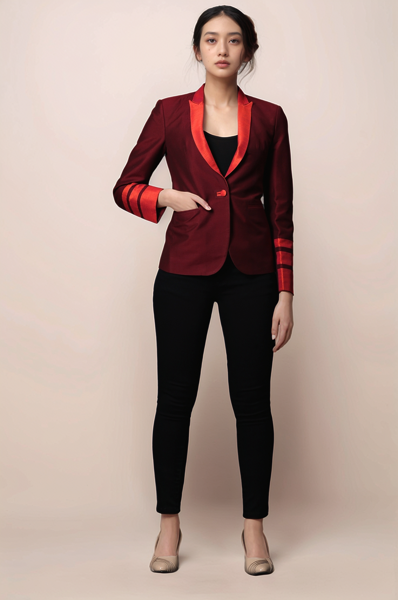 Maroon Single Breasted Coat & Black Slim Fit Trouser Suit
