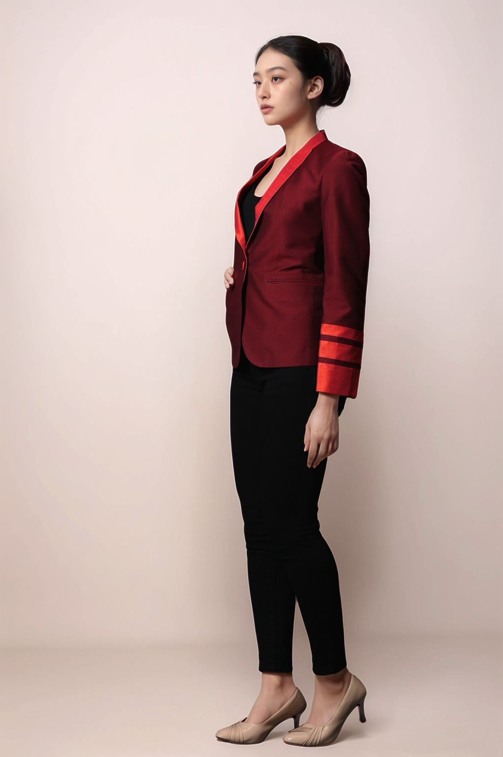 Maroon Single Breasted Coat & Black Slim Fit Trouser Suit