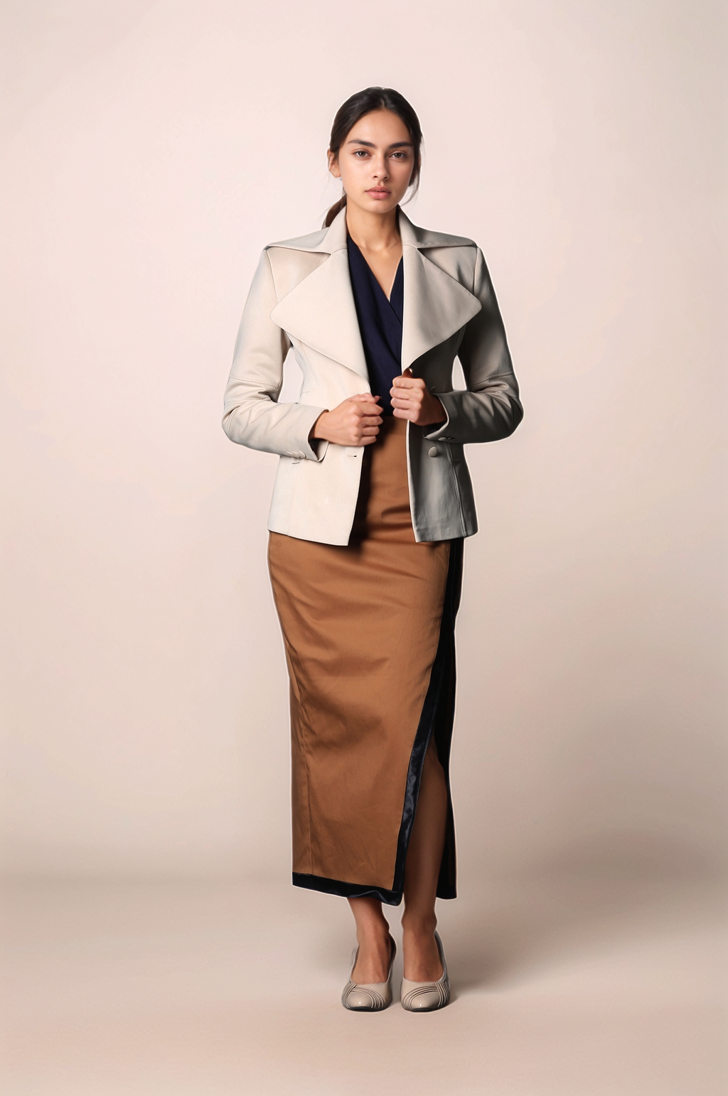 Beige Long Collar Coat