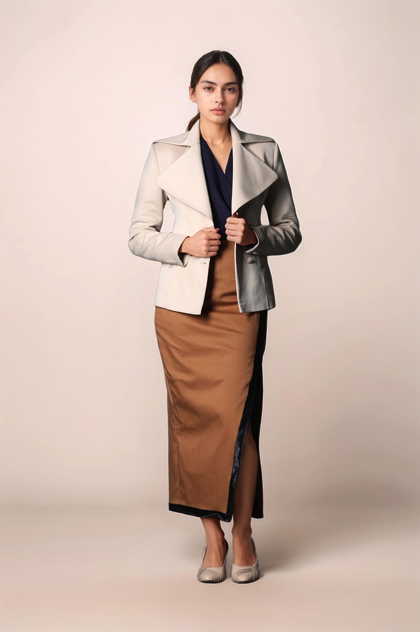 Beige Long Collar Coat