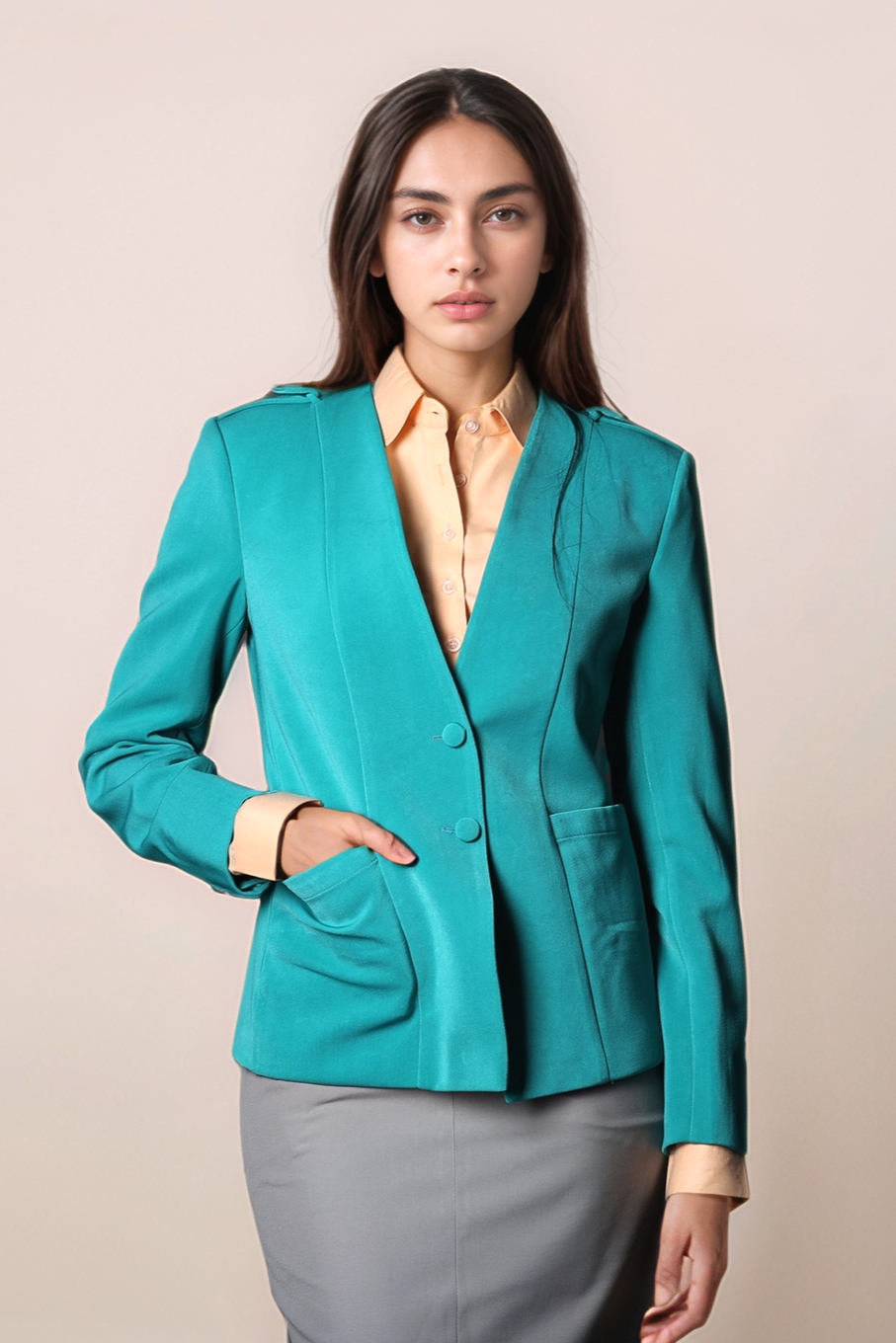 Teal V-Neck Coat
