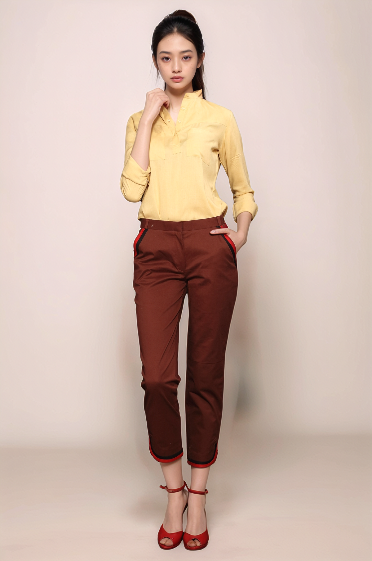 Beige Mandarin Shirt