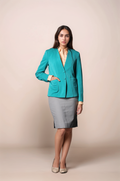 Teal V-Neck Coat & Grey Cotton Skirt Suit