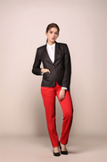 Brown Single Breasted Coat & Red Formal Trouser Suit