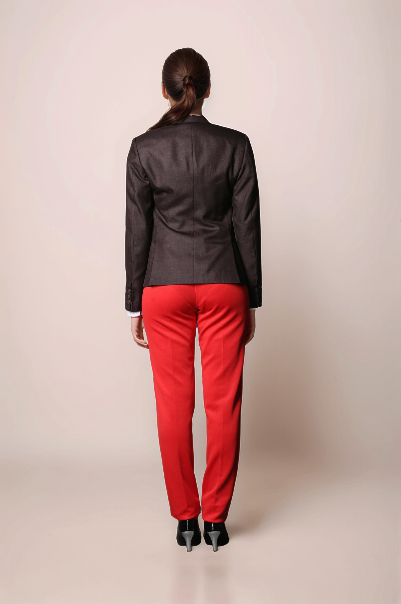 Brown Single Breasted Coat & Red Formal Trouser Suit