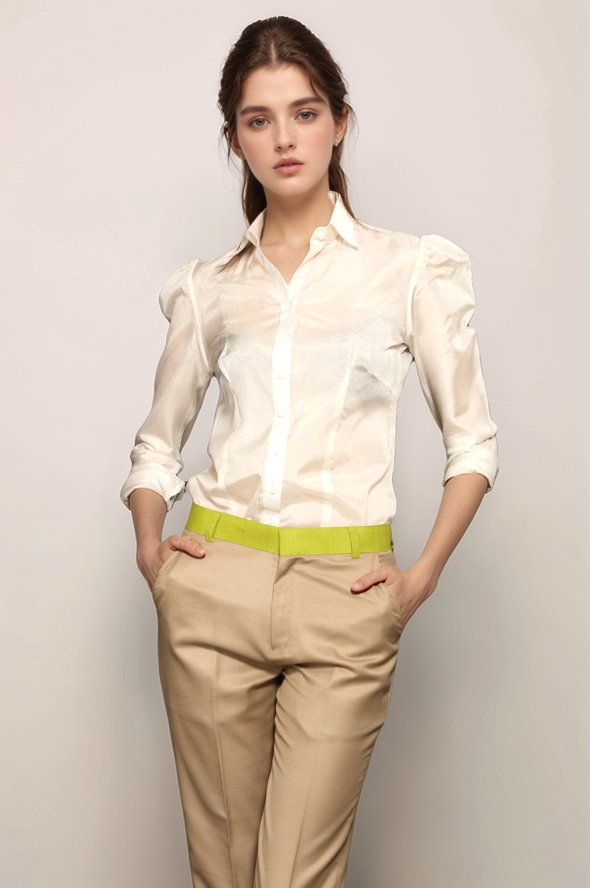 Off White Crepe Formal Shirt