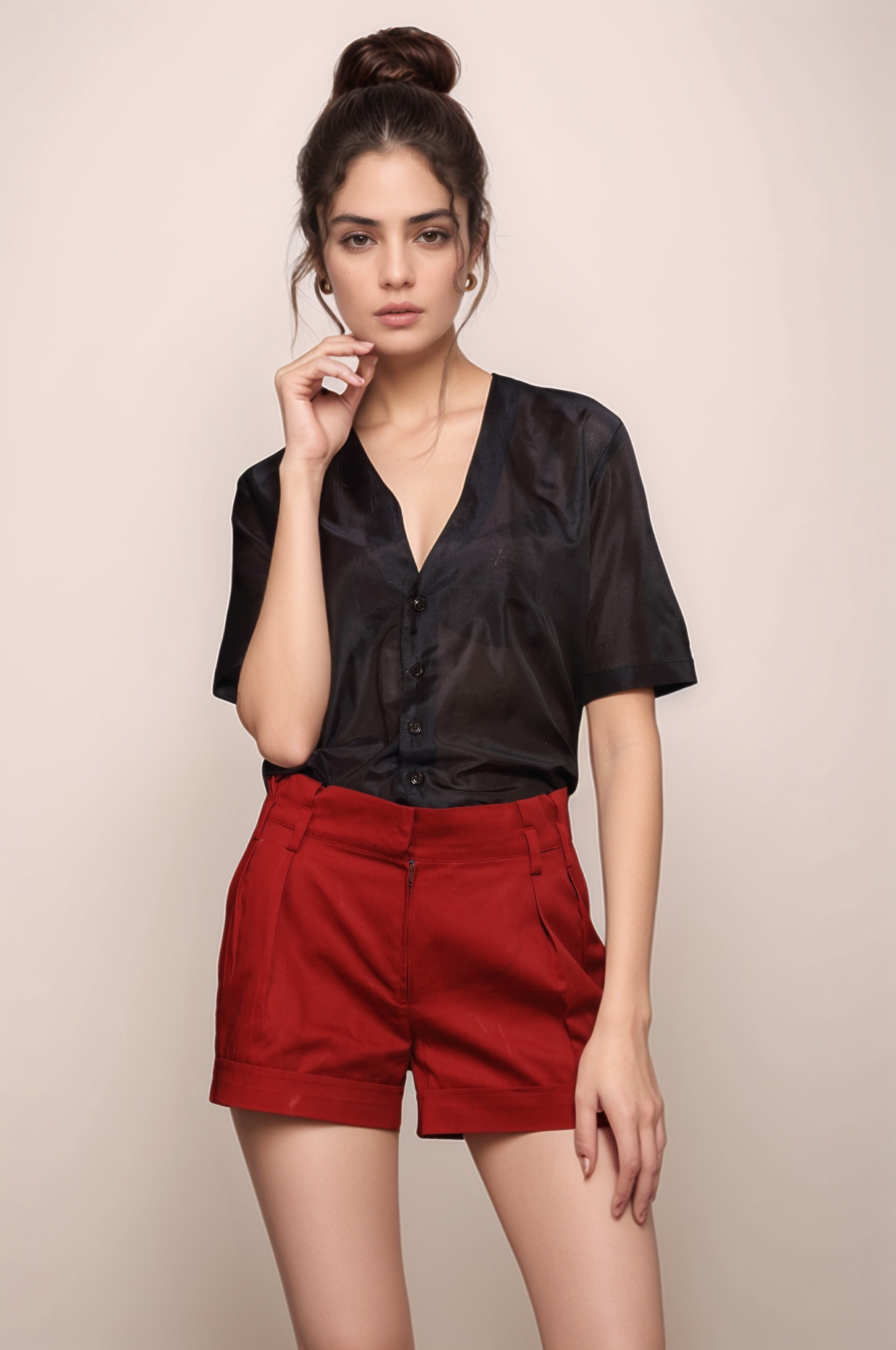 Brick Red Pleated Shorts