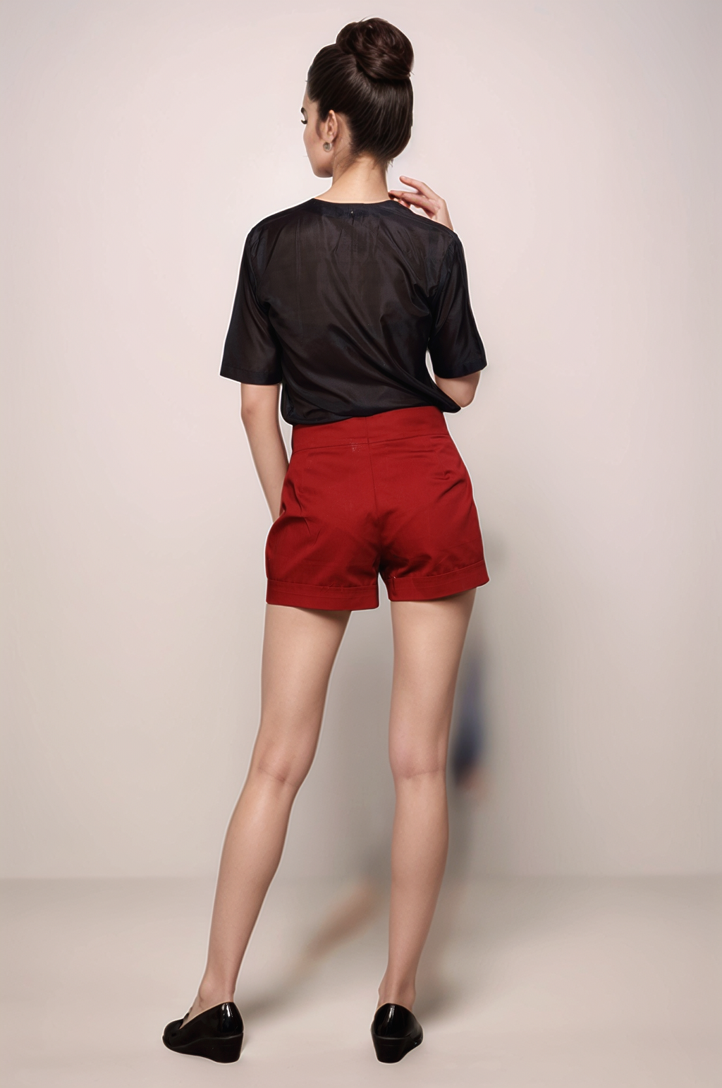 Brick Red Pleated Shorts