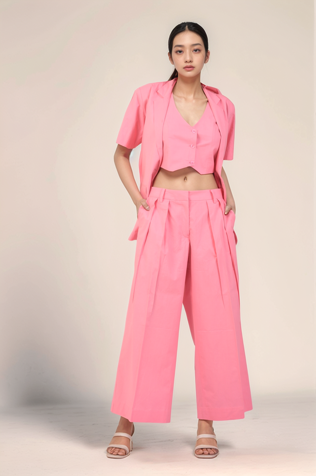 Pink Cotton Blazer Three Piece Co-ord suit